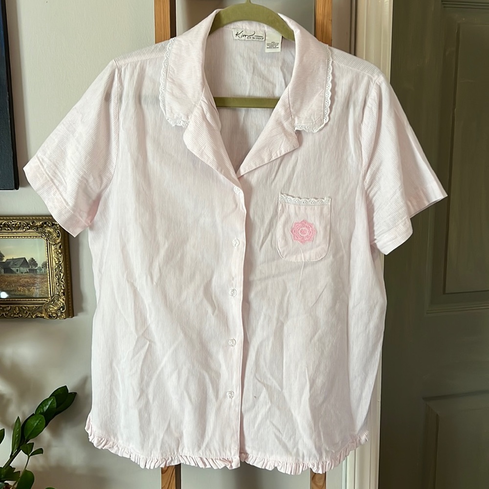 Vintage Kim Rogers Button Up Pajama Shirt | Size XL